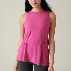 Athleta Pink Cinch Waist Tank Top Size Large Ruched Sleeveless Athletic Yoga Gym